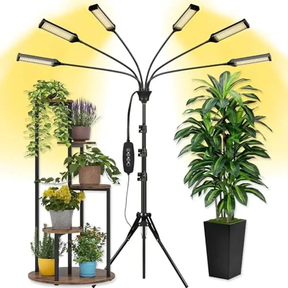 LED Grow Lights 6 Heads Full Spectrum 540 LEDs Indoor Plants Growing Lamp with Tripod Stand Timer Function Aviation-Grade