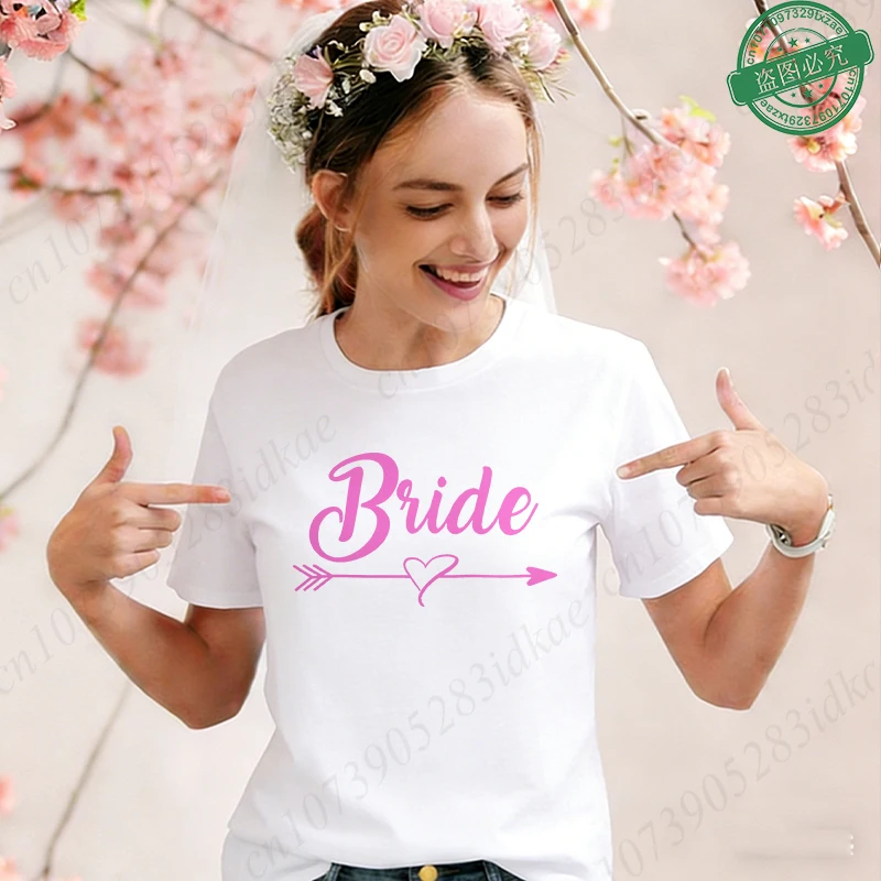 Team Bride Squad Matching T-Shirts, Arrow Heart Graphic Tees, Short Sleeve O Neck Tops for Bachelorette Party & Bridal Shower
