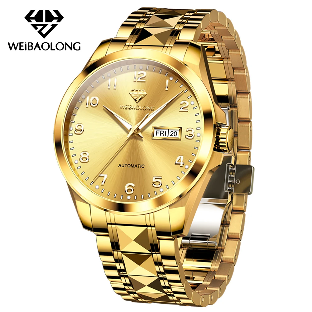 WEiBAOLONG Pure Gold Logo Automatic Watches for Man Import Mechanical Movement High-end Luxury Men' Business Wrist Watches 3811