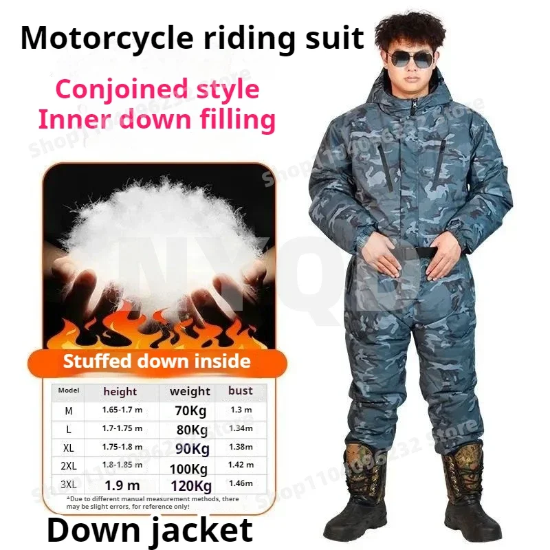 Winter Motorcycle Riding Clothing Velvet Style Outdoor Fishing Hiking and Skiing Suit Jumpsuit Style Down Riding Jacket