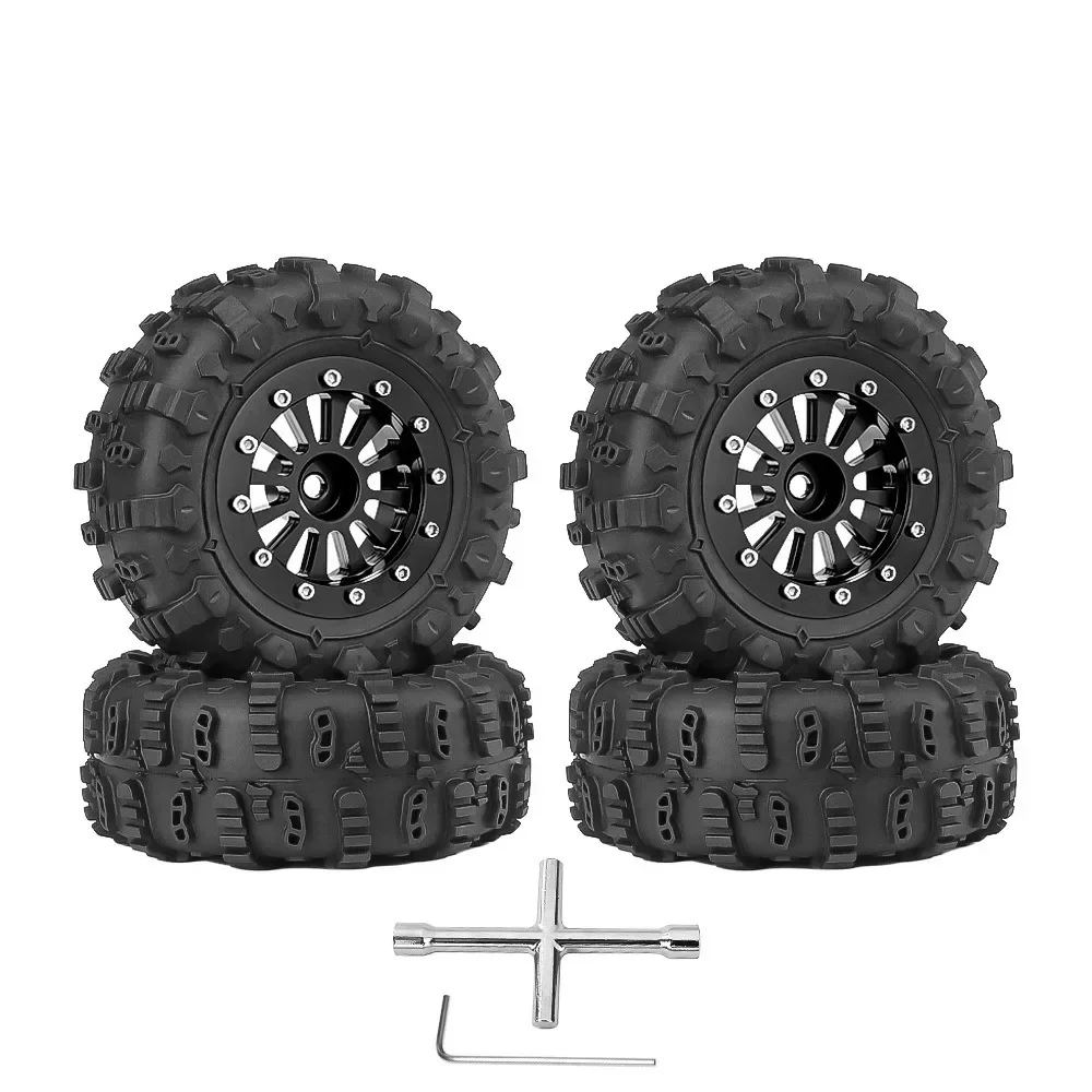 Conjunto de pneus de roda Beadlock de metal, 4 unidades, 65mm 1.3 "para carro crawler 1/18 1/24 RC TRX4M SCX24 AX24 FCX24 peças de atualização