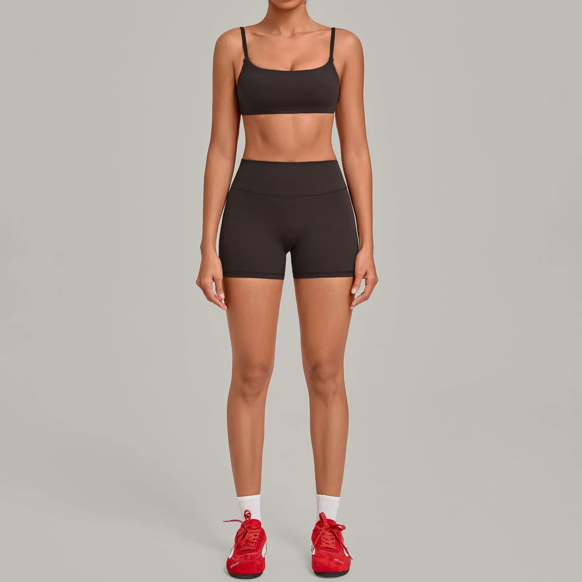 Women 2Pcs Yoga Workout Set Seamless Nude Feel Sports Bra High Waist Butt Lift Tummy Control Biker Shorts Plus Size Activewear