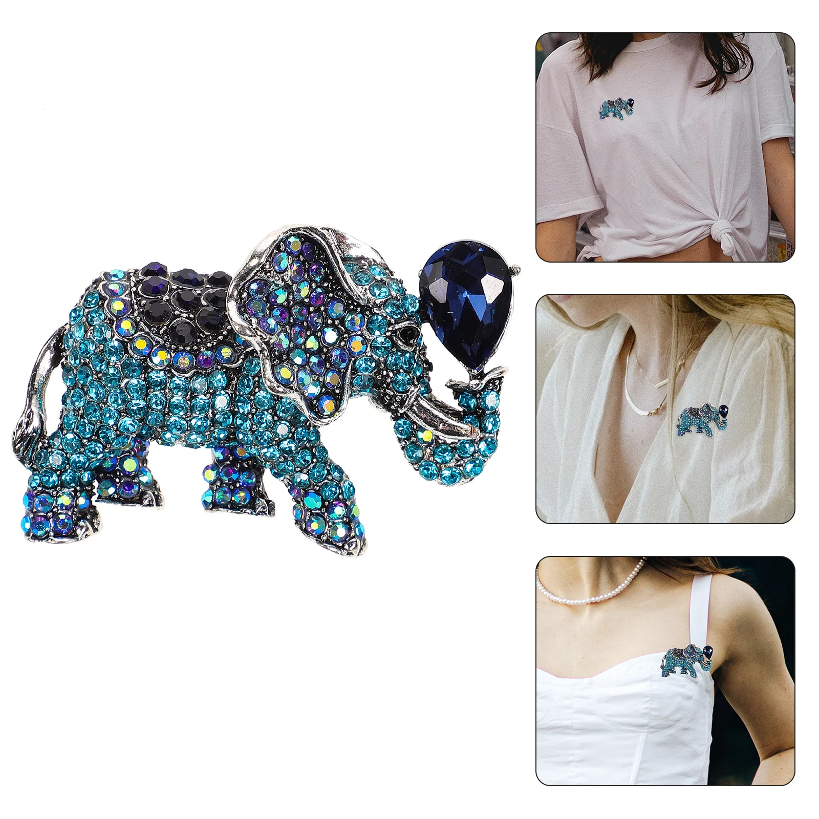 

Elephant Brooch Alloy Creative Fashion Clothes Accessory Party Decoration Rhinestone Inlaid Lapel Pin Suit Corsage Gift