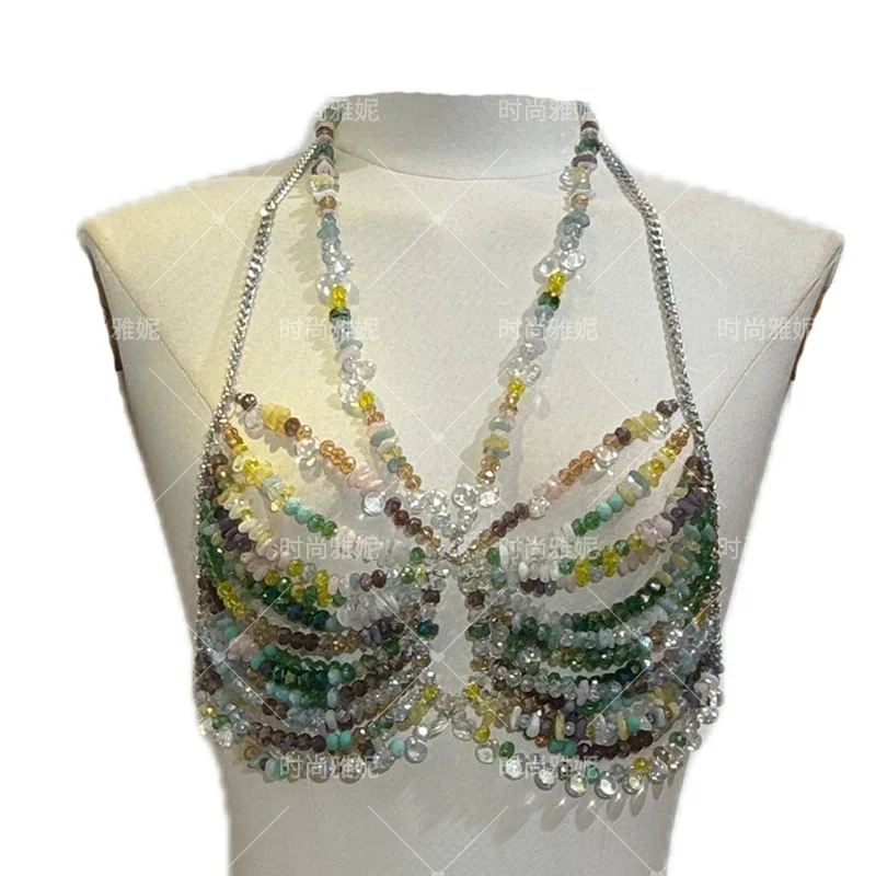 New Acrylic Beaded Neck Hanging Hundred With Corset Openwork Gemstone Sexy Ombre Beads Mermaid Bustier Bra Bra Jewelry