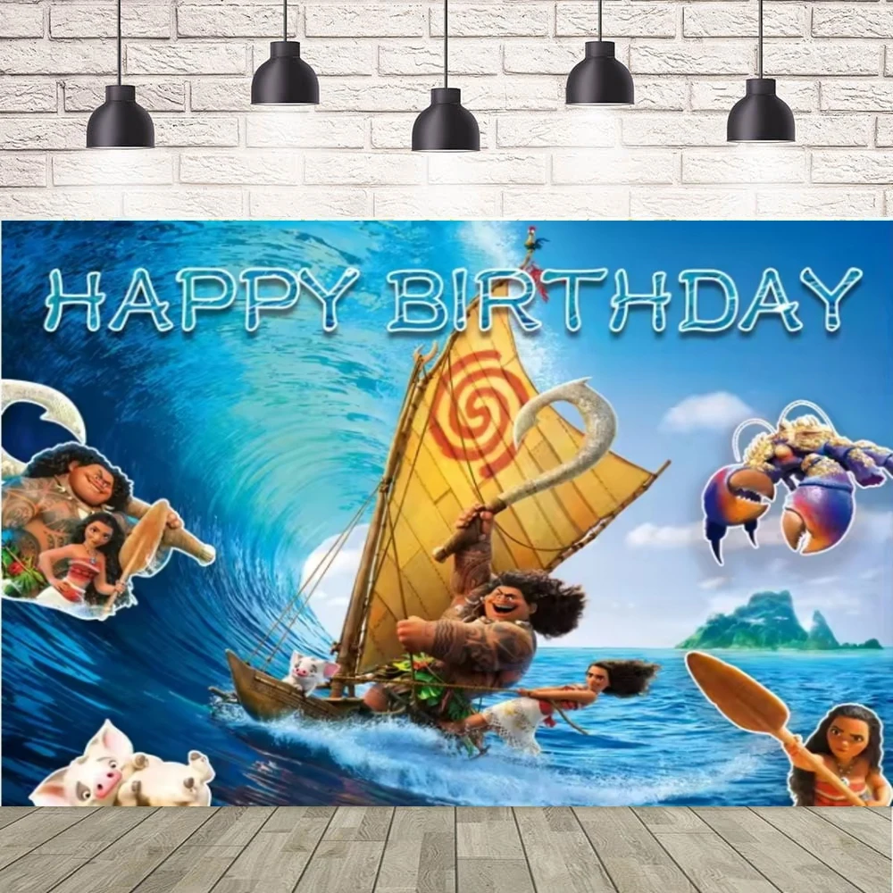 写真撮影の背景モアナバナー女の子プリンセスベビーシャワー誕生日パーティーの背景寝室の装飾は名前をカスタマイズすることができます