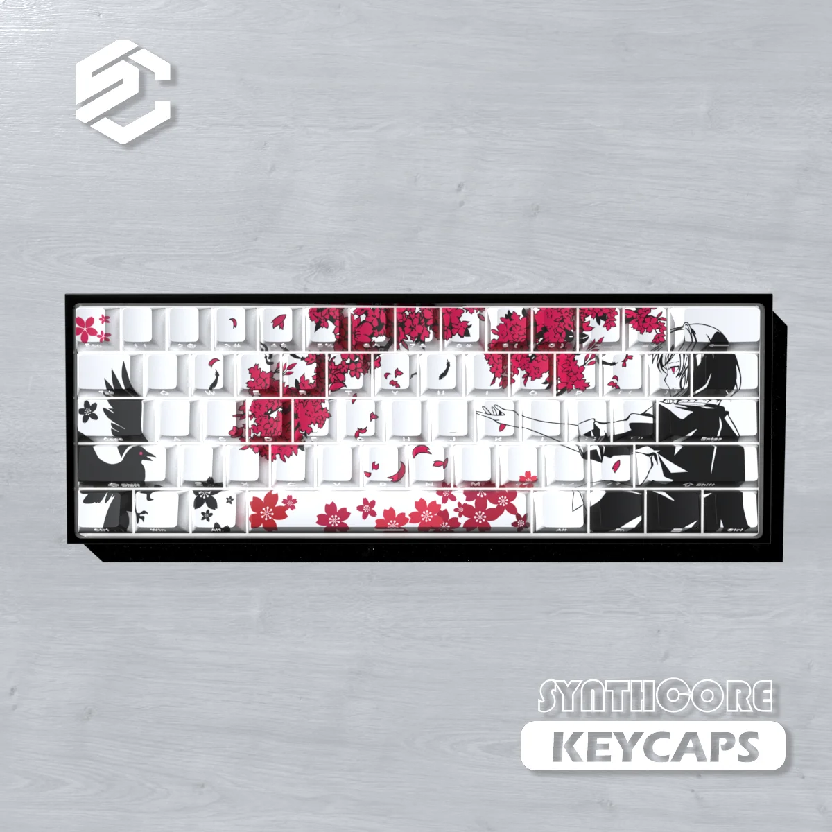 

74 клавиши Сакура Ворон колпачки для клавиш Chreey с боковой гравировкой прозрачный материал PBT пятисторонняя сублимационная механическая клавиатура колпачки для клавиш