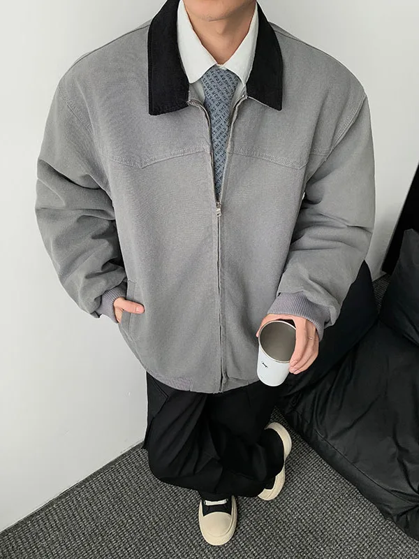 

American Sle Thiened Cotton Workwear Jaet for Men Color Blo Design Autumn Winter Youth Faion Loose Fit Zipper Closure