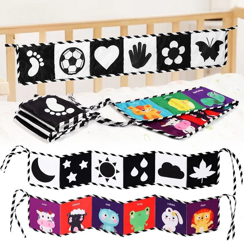 Montessori Sensory Cloth Book Baby Toys 0-36 Months Newborn Crib Baby Book Black White Colorful Animal Cloth Books Baby Gifts