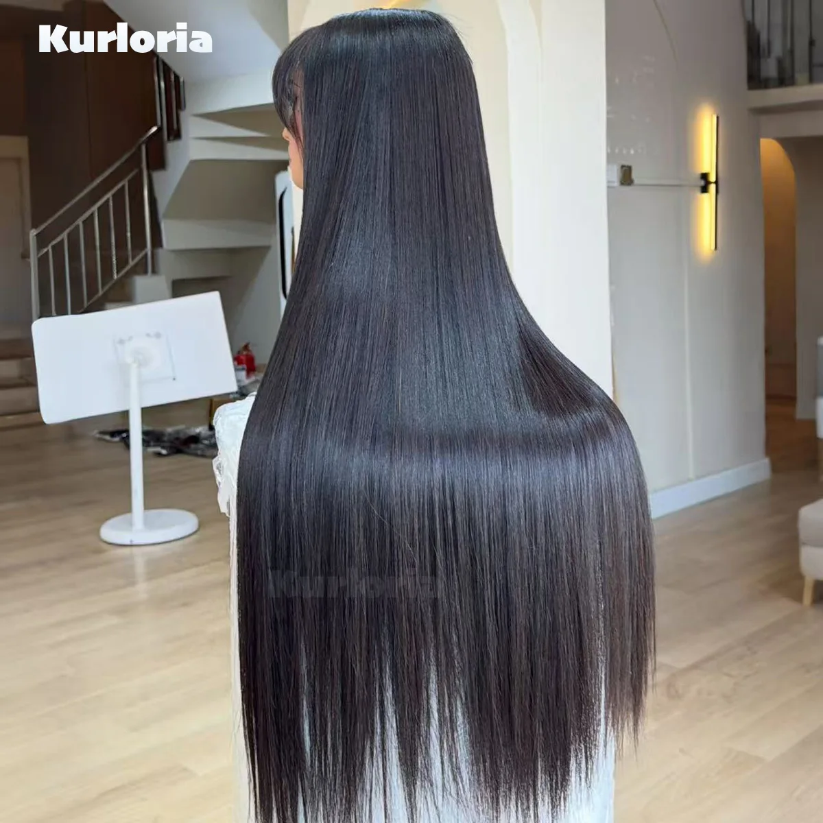 400 Density Straight Wig with Bangs Black 3x1 HD Lace Front Wig Wear and Go Drawstring Glueless 100% Human Hair Wig Pre Plucked