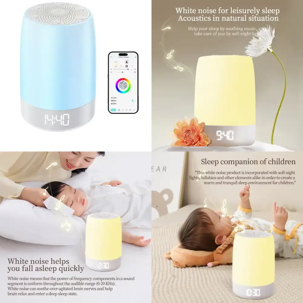 

Перезаряжаемый RGB-ночник для умного дома с регулировкой яркости, 32 успокаивающими звуками, таймером, управлением через приложение и дистанционным выключателем