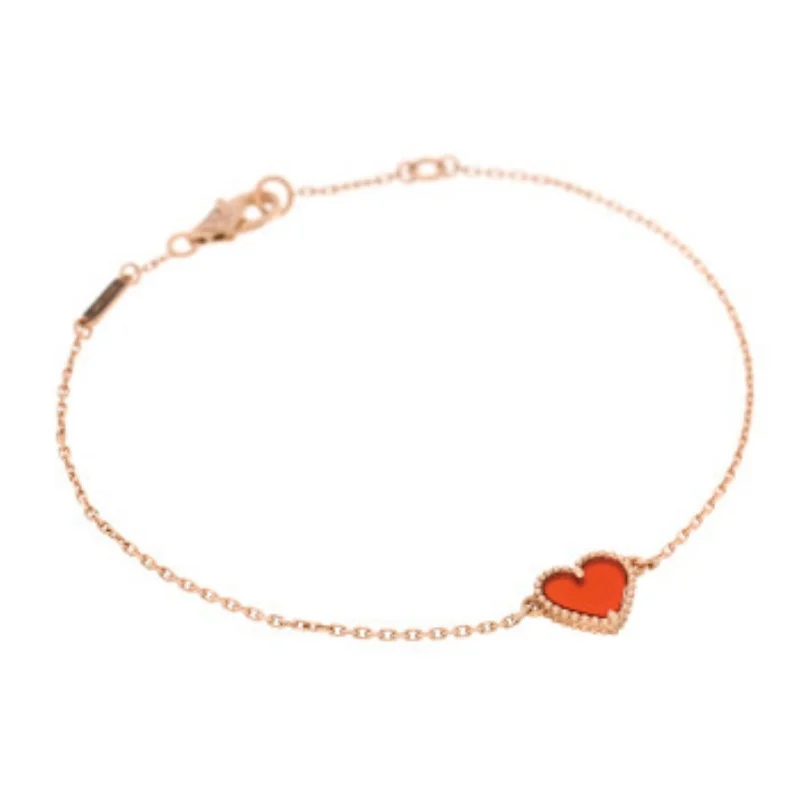 Pulsera de ágata roja en forma de corazón de plata de ley 925 con logotipo VAN: un símbolo perfecto de elegancia y suerte