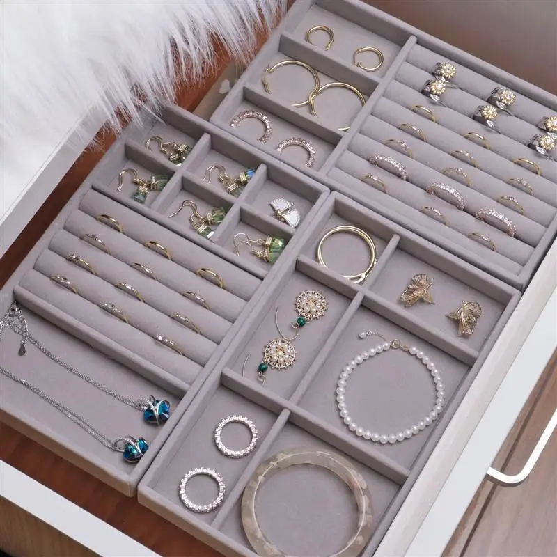 

Velvet Jewelry Display Tray Exquisite Jewellery Holder Portable Ring Earrings Necklace Organizer Storage Box Organizator Trays