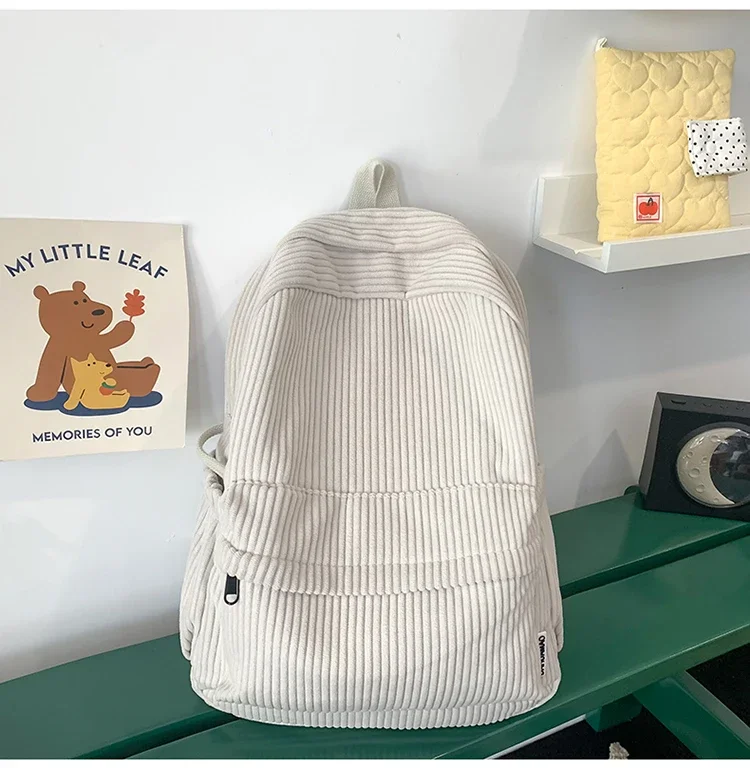 Solid Nylon Soft Sewing Thread Zipper School Bags 2026 High Quality Large Capacity Bags Corduroy Casaul Softback Youth Backpack