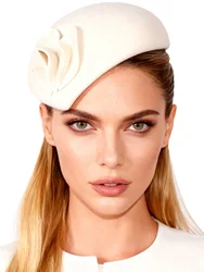 FS Vintage Fashion White Wool Felt Fascinator Hat for Women Pink Black Chapeau Femme for Church Wedding Derby Formal Occasions