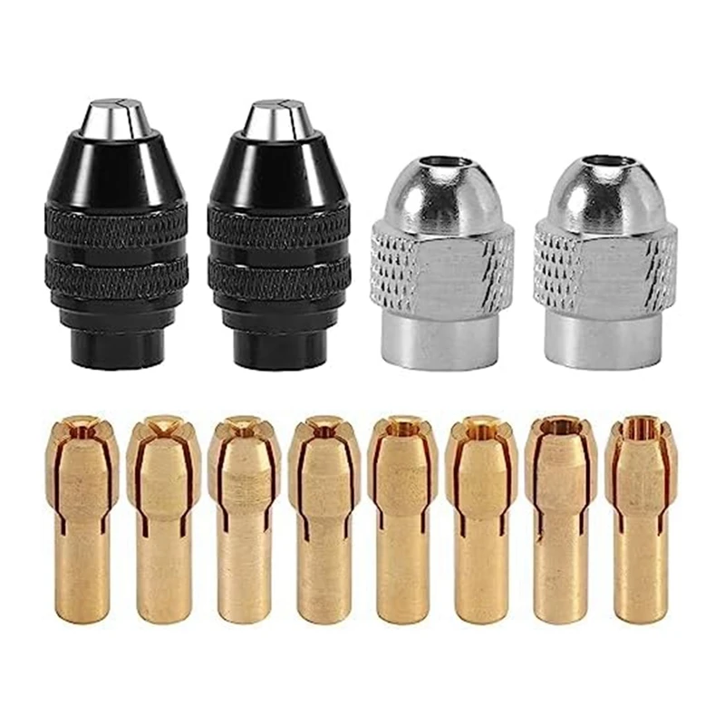 12 Piece 0.8-3.2Mm Keyless Drill Chuck Collet Set Gold Metal Rotary Tool Sanding Drum 8 Sizes, Drill Tool Set