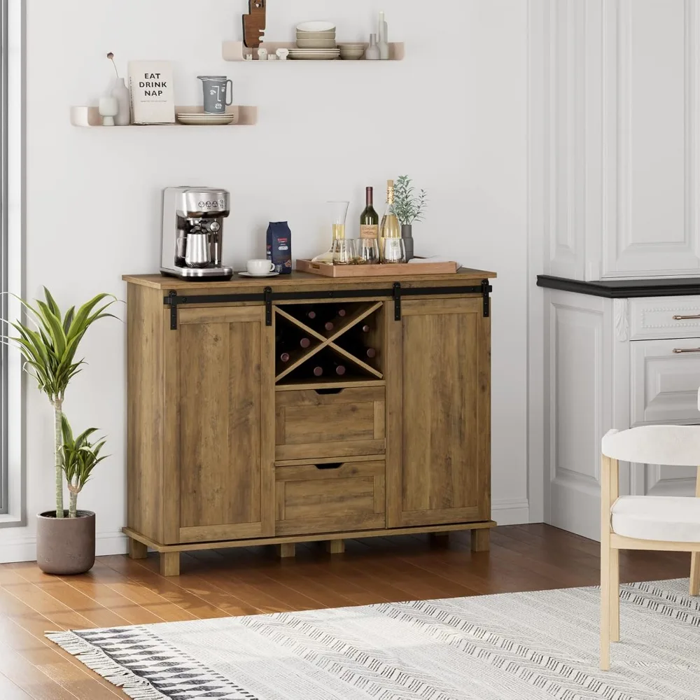 Buffet Sideboard, Coffee Bar Cabinet with Storage Liquor Wine Cabinet with Sliding Barn Doors Accent Storage Cabinet for Kitchen