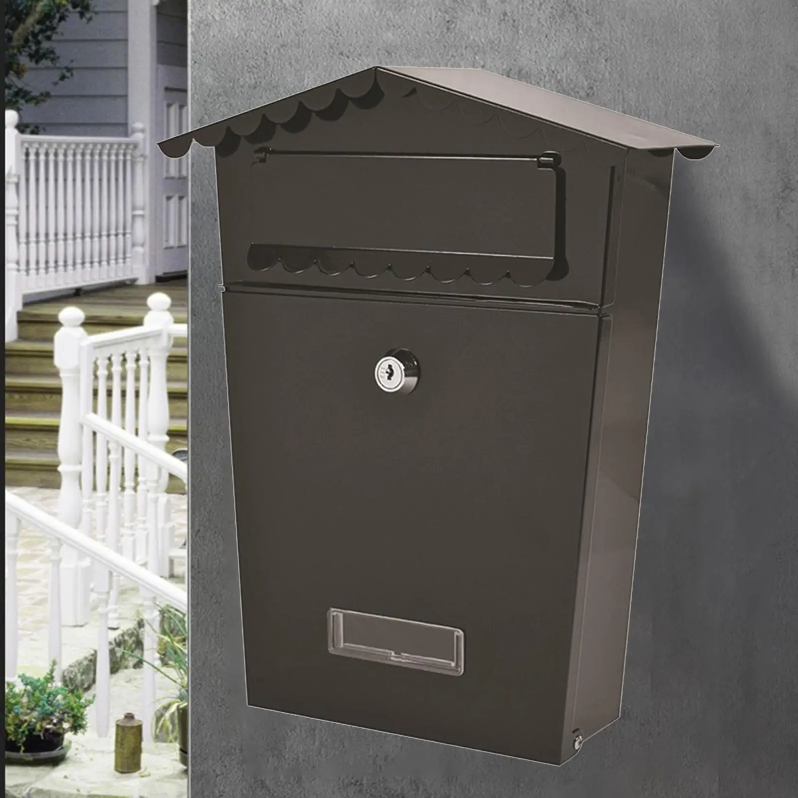 Wall Mount Mailbox Vertical Iron Lockable Letter Box Anti Rust Rainproof Large Capacity for Front Door
