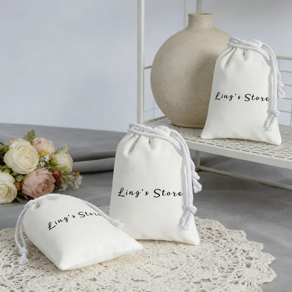 

50Pcs DIY White Cotton Jewelry Drawstring Bag Pure Canvas Gift Packaging Pouch Handlbag Dustproof Pocket for Luxury Case Stone