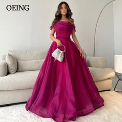 OEING Elegant Pitaya Strapeless Prom Dresses Tiered Pleated Evening Gowns Floor Length Formal Occasion Dress Vestidos De Noche