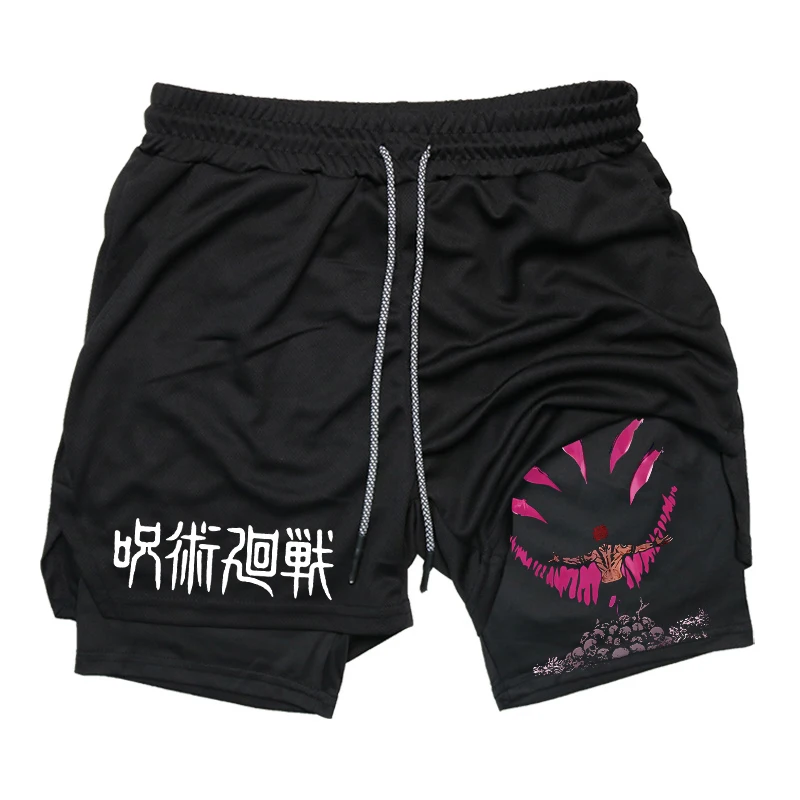 

Anime Graphic 2 in 1 Compression Shorts for Men Gym Workout Running Shorts with Phone Pockets Athletic Quick Dry Activewear