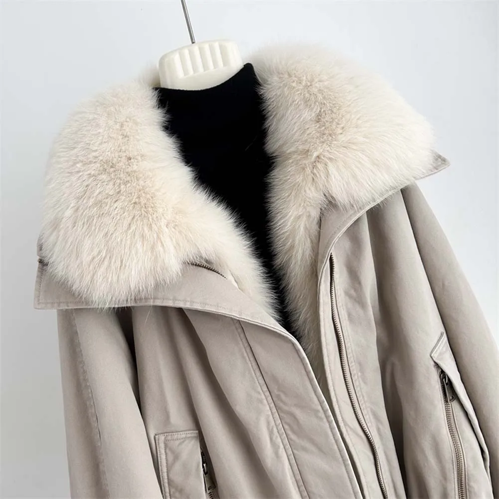 新ファッション冬カジュアルパファージャケット天然フォックスファー襟付きコートグースダウンジャケット高級婦人用パーカー衣料