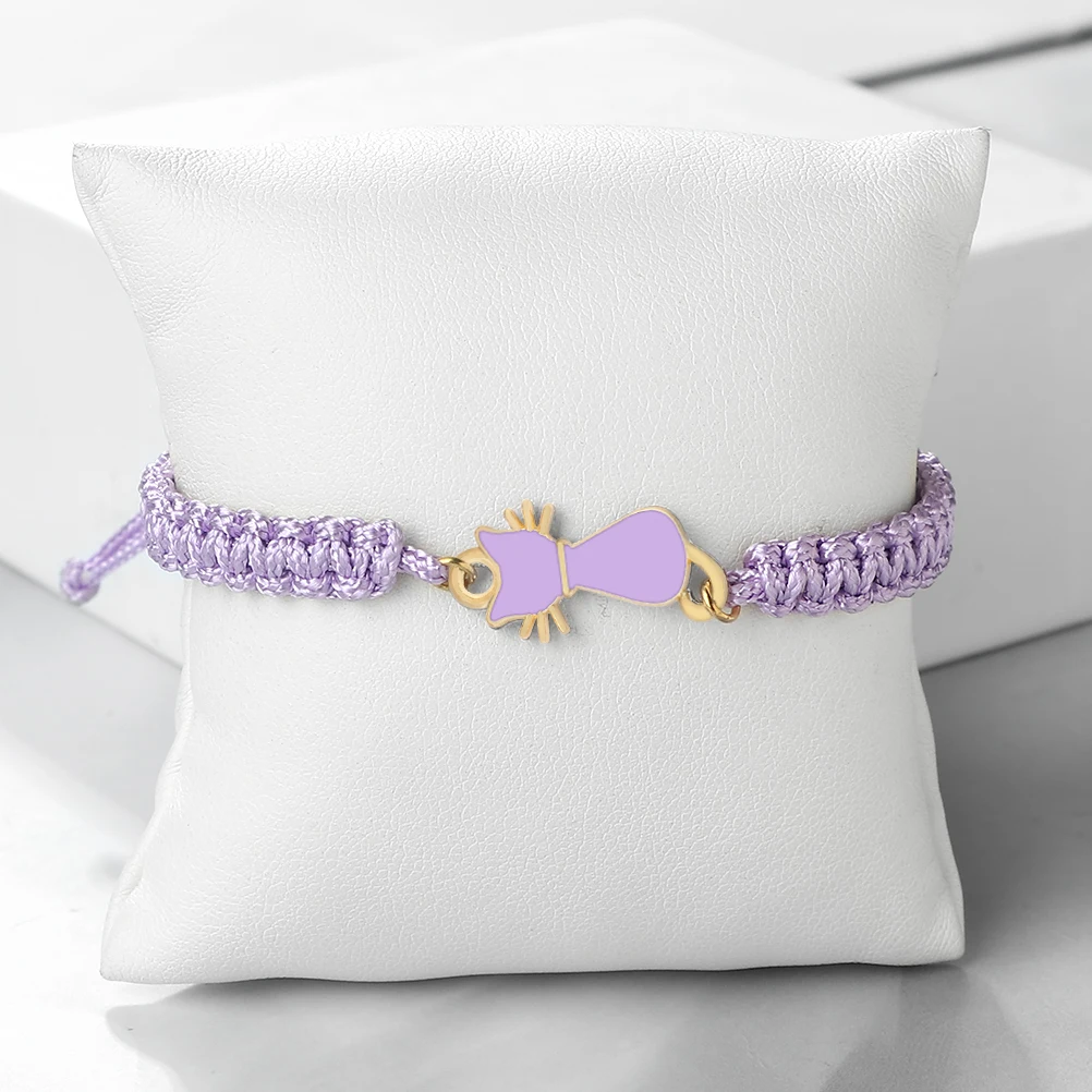 Women Pink Purple Cat Bracelets Elegant Kitties Adjustable Braided Thread Bracelet Bangle Meaningful Jewelry Gift for Girlfriend