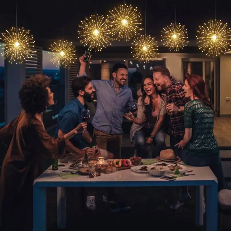 LED Fireworks Lights With Remote Control Waterproof Outdoor Flash String Fairy Lights For Garden Landscape Lawn Decor