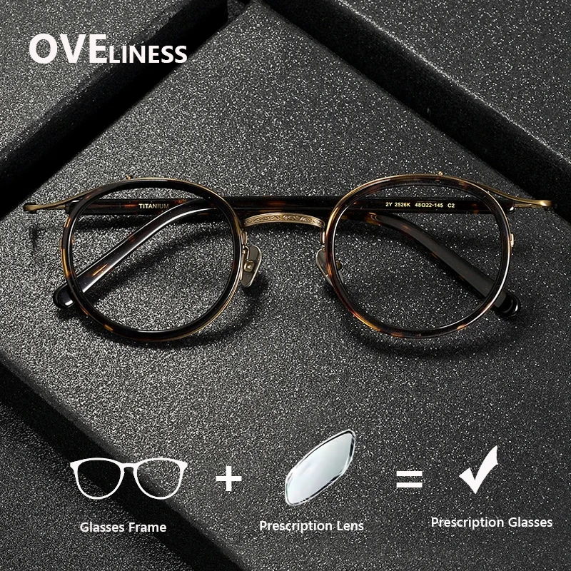 

Acetate Titanium optical Glasses Frame Men Vintage Round Eyeglasses frame Women Retro Prescription myopia Spectacles Eyewear