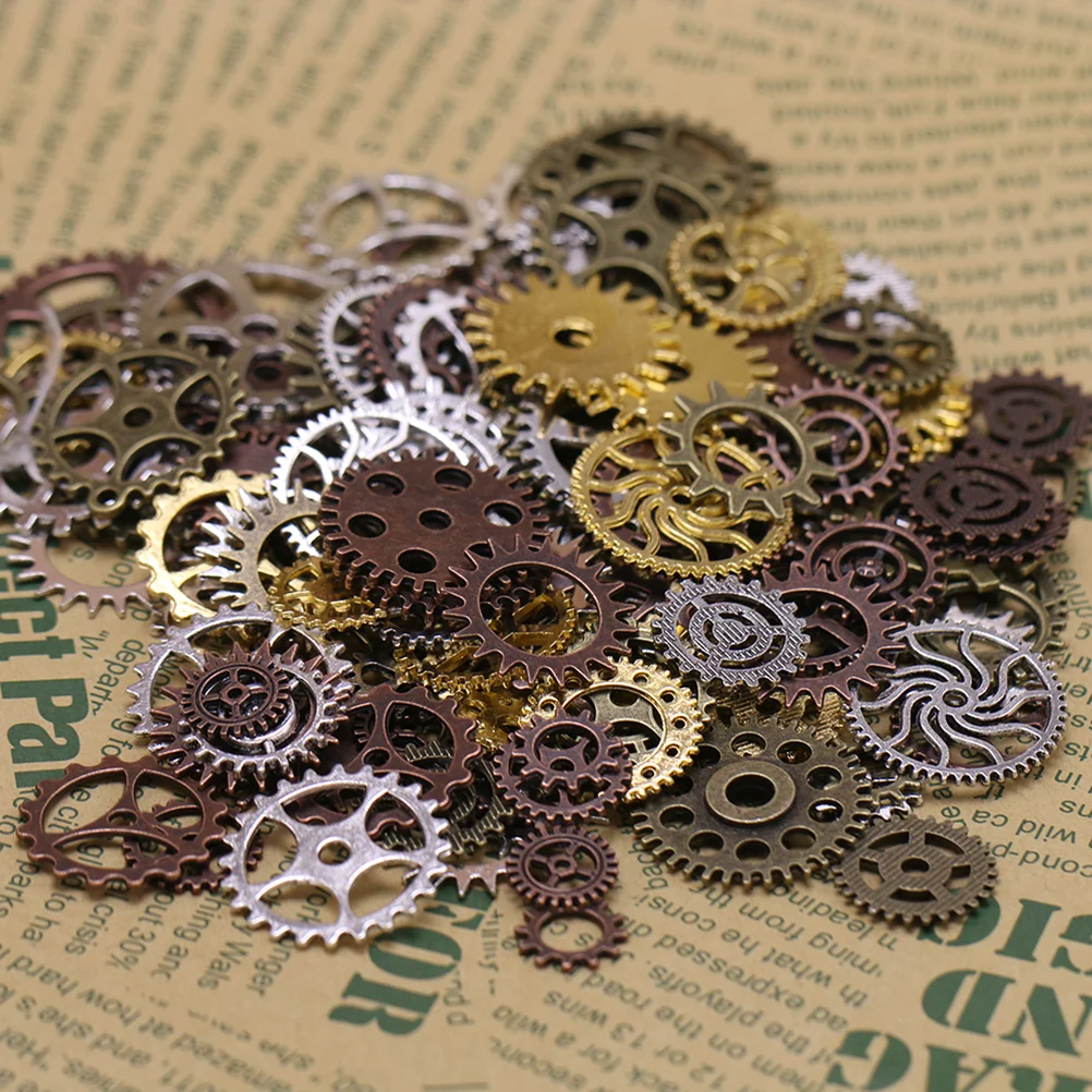 50pcs Assorted Steampunk Gears Charms Pendant Clock Watch Wheel Gear for DIY Crafting Jewelry Making Accessory (Mixed Co