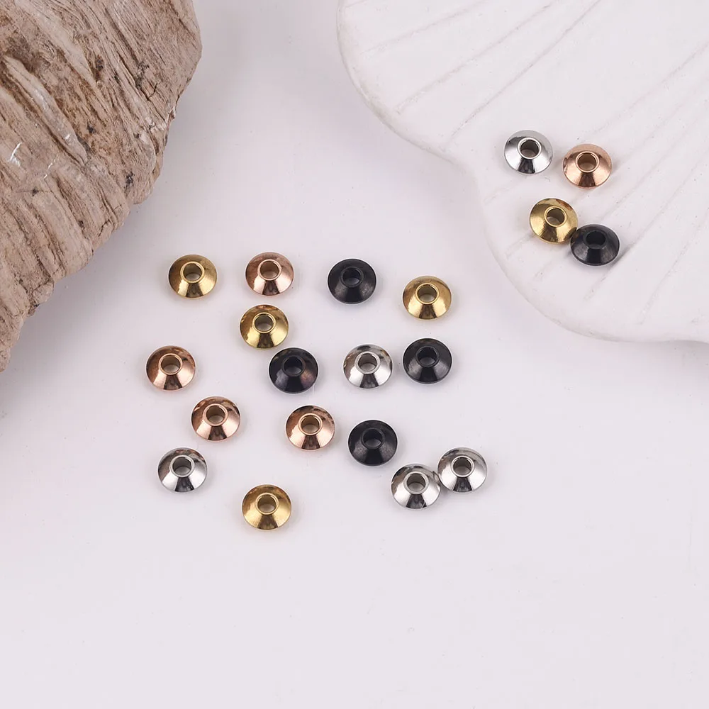 20pcs 4/5/6/8mm Gold-Plate Stainless Steel Flat Spacer Abacus Seed Beads Big Hole Charm Beads for Jewelry Making DIY Bracelet