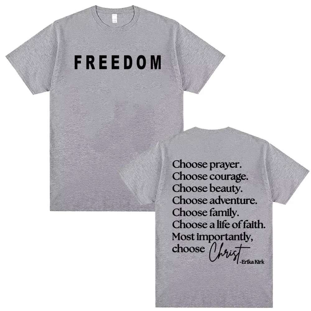 اختيار الصلاة اختيار الشجاعة إريكا كيرك إقتباس تي شيرت الحرية تشارلي كيرك تي شيرت الرجال النساء شارع العليا الراحة قمم تي شيرت