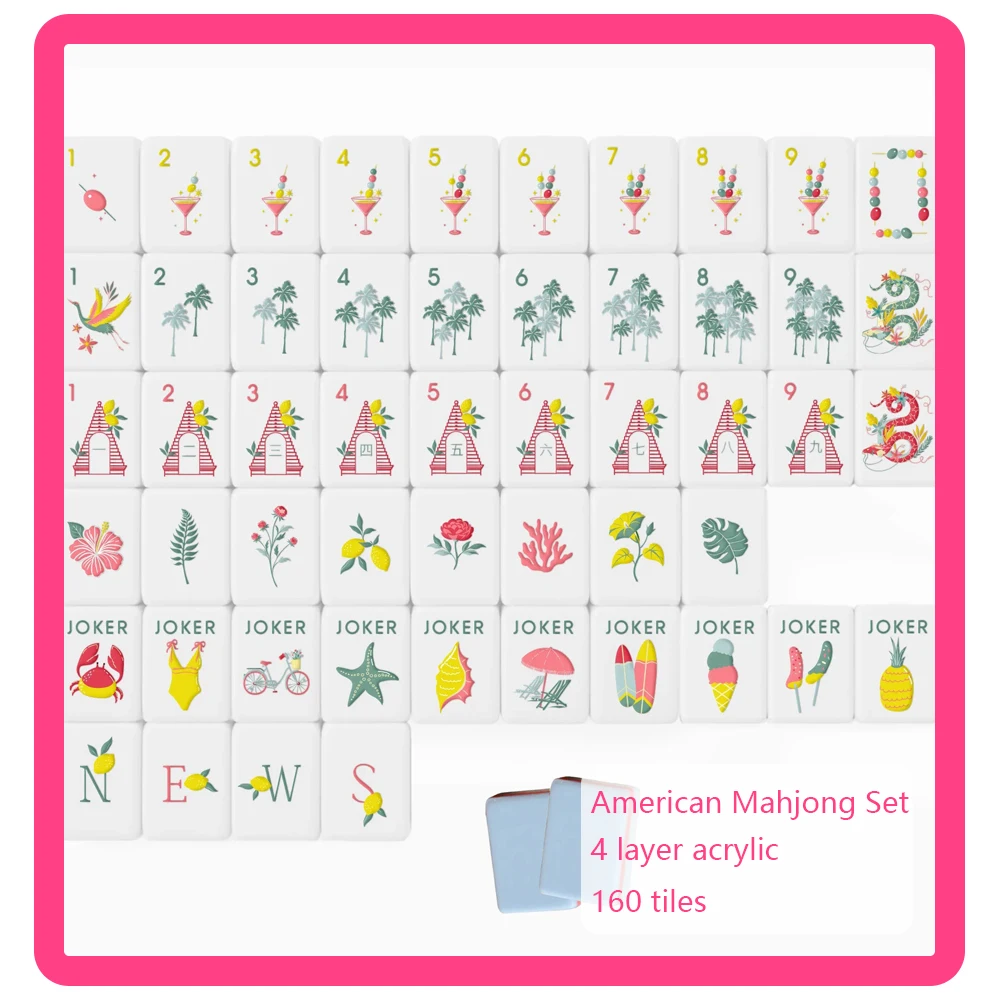 4-Layer Acrylic American Mahjong Sets Blue Mahjong 160 Tiles for Home Board Game Birthday Gifts Portable MahJong