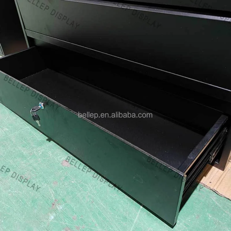 مخصص. حالات عرض متجر الدخان الحديثة قابل للقفل خزانة معدنية عرض الرف مع قفل