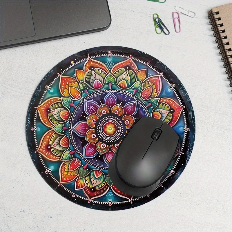 Round Mouse Pad Colorful Mandala Rubber Computer Desk Mat Durable Non-Slip Table Mat for Office Use Mouse Carpet Desk Protector