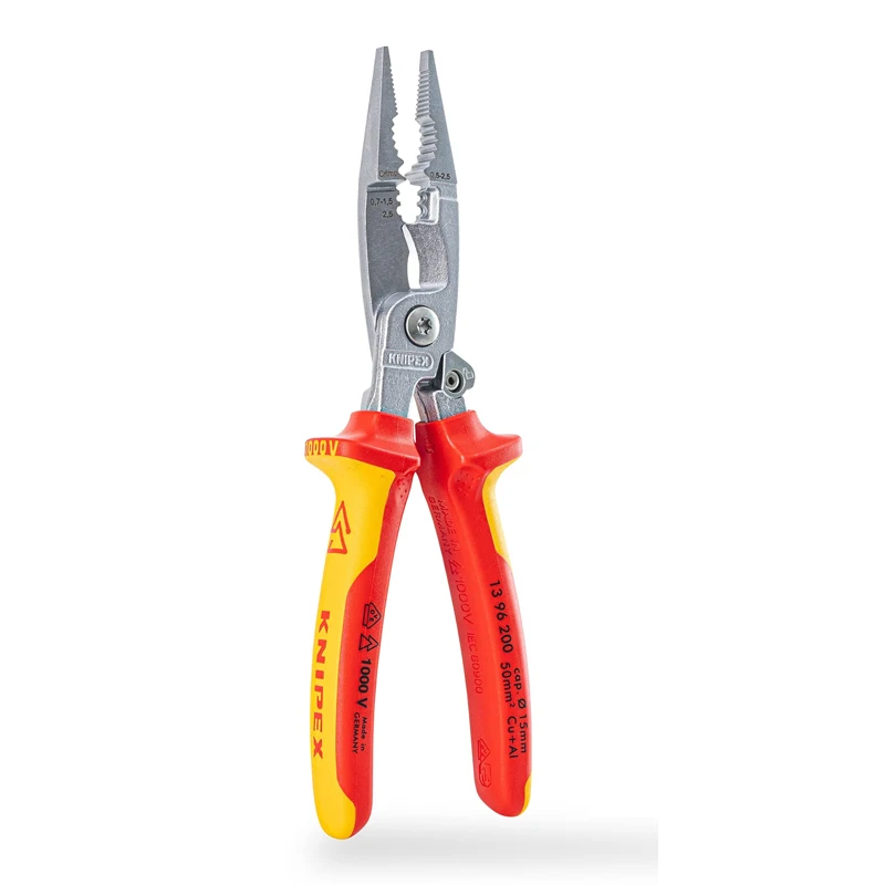 KNIPEX 13 96 200 Pliers for Electrical Installation VDE-Tested with Opening Spring Insulated Plier Cutting Crimping Stripping