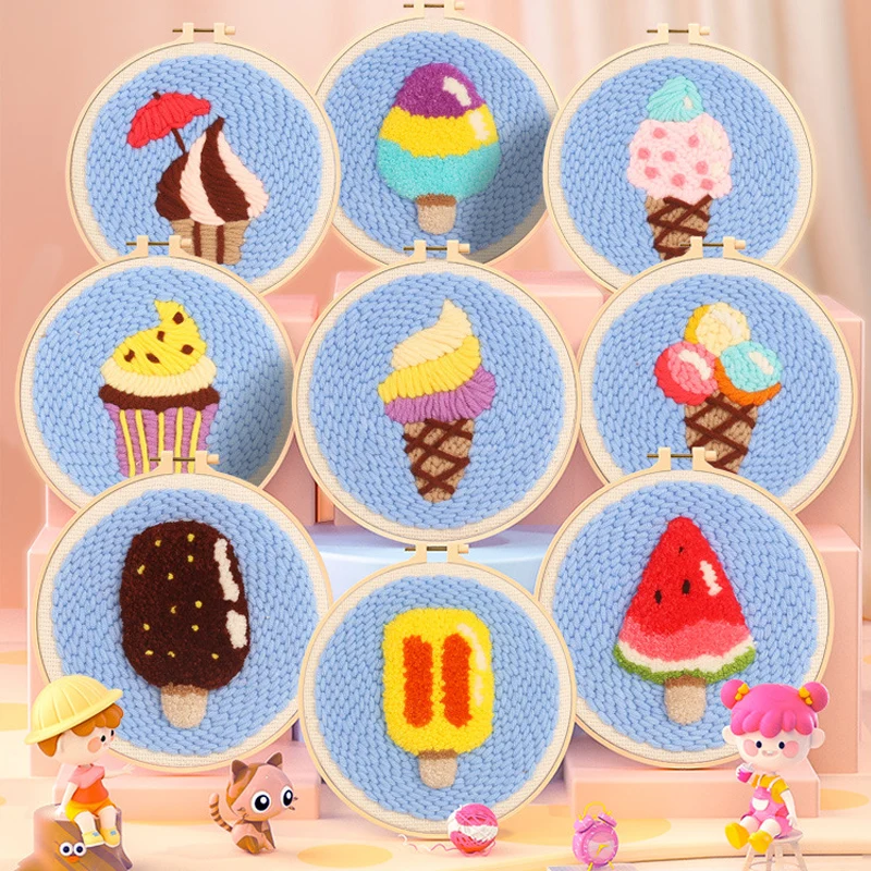 

Funny Interesting Poke Punch Embroider Kit Children Kids Play Handmade Ice Cream Picture For DIY Beginner Wholesales