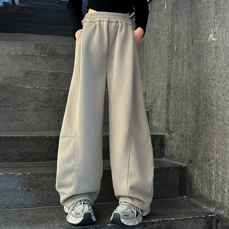 Girls\' Winter Plush-lined Casual Pants, New Autumn/Winter Collection, Loose Casual Pants for Big Kids, Winter Long Pants.