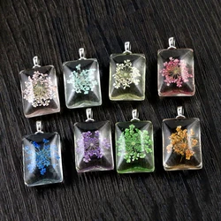 5pcs 32x18x10mm Hot sale Jewelry Crystal Glass Real Dried Flower rectangle Style Necklace Pendant; Necklaces For Women -N7-03