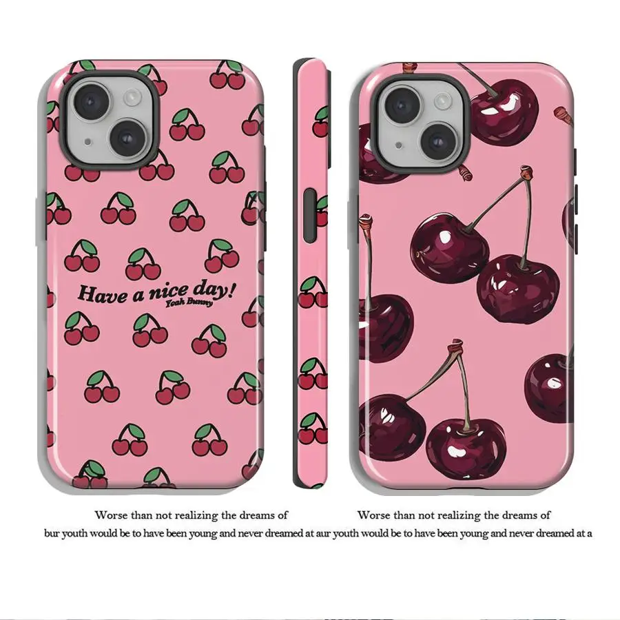 Cartoon-Kirsch-Litschi-Muster Hülle für iPhone XR 11 14 16 Pro Max 17 Air 12 X 13 15 Plus Harte Handyhülle