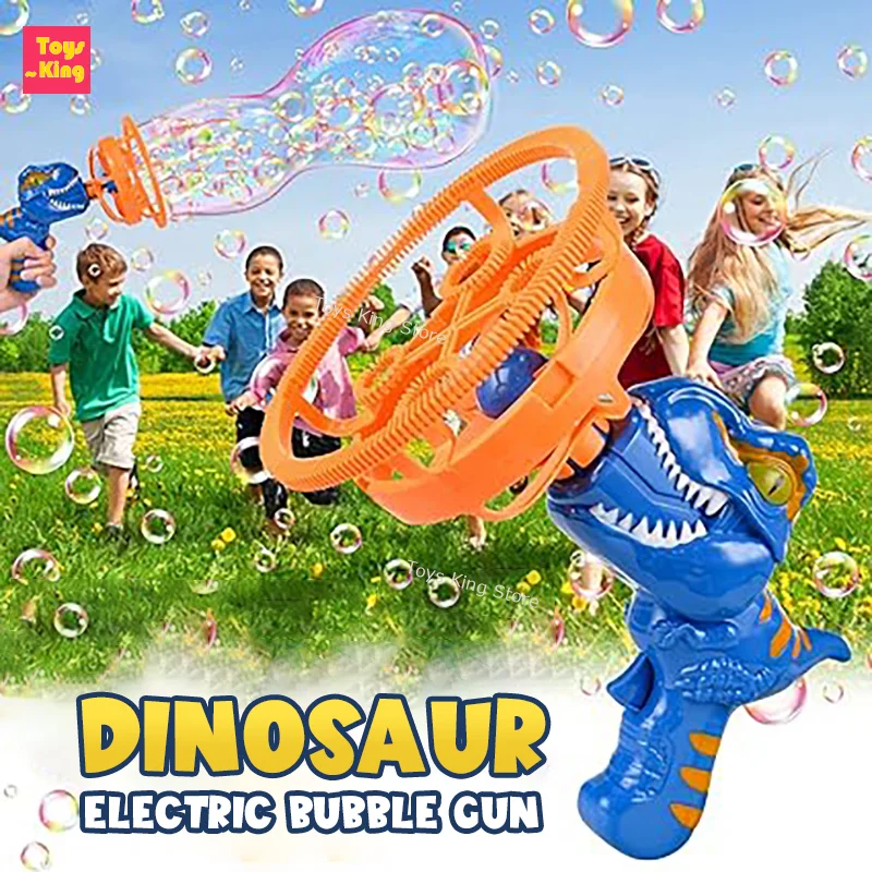 Pistola de burbujas eléctrica de dinosaurio, máquina de burbujas de mano de jabón grande, Tuba de soplado automático, juguetes para niños, fiesta de cumpleaños, boda al aire libre