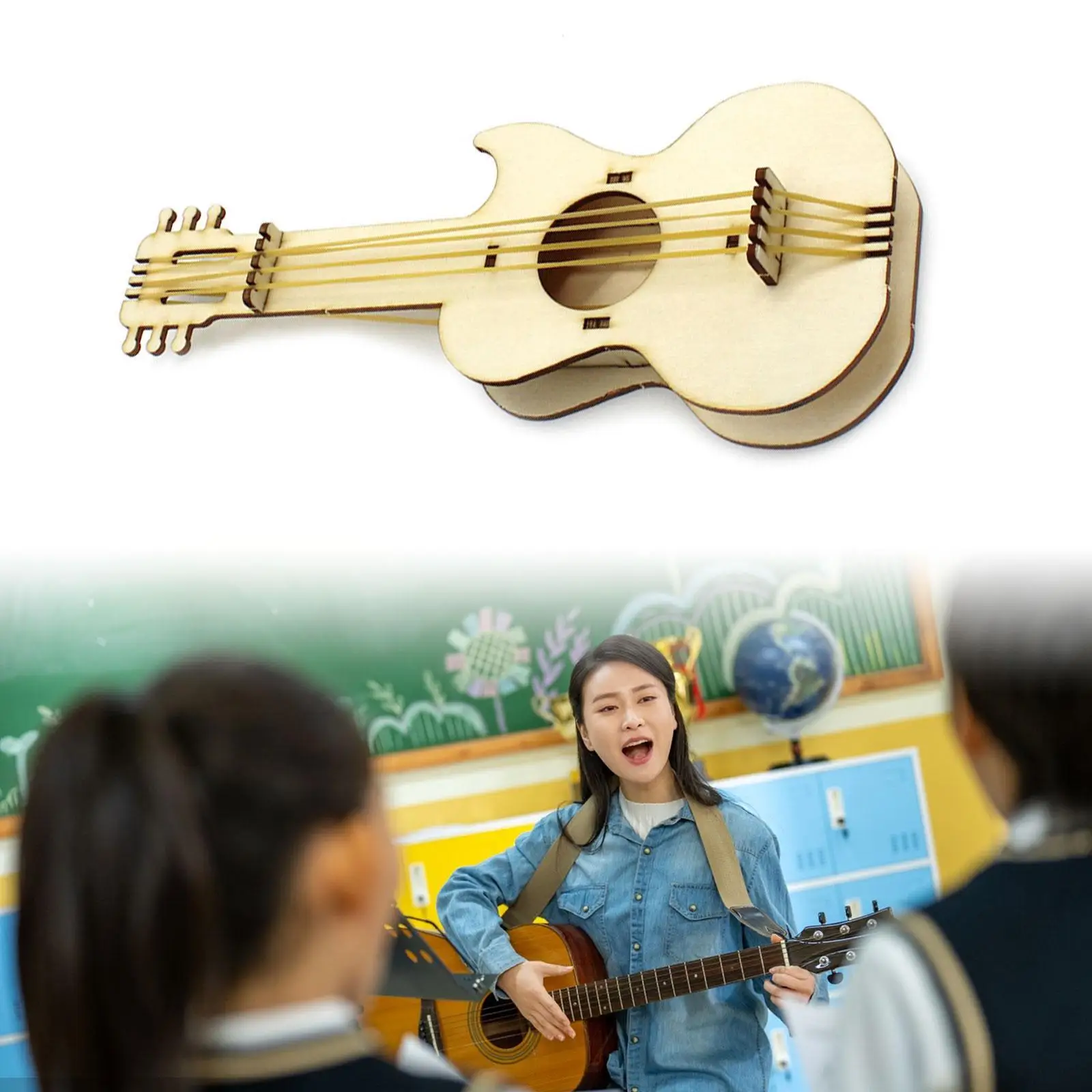 Kit de madera, juguetes científicos, herramienta de aprendizaje de física, vástago, divertido modelo de guitarra en miniatura, conjunto para niños de primaria