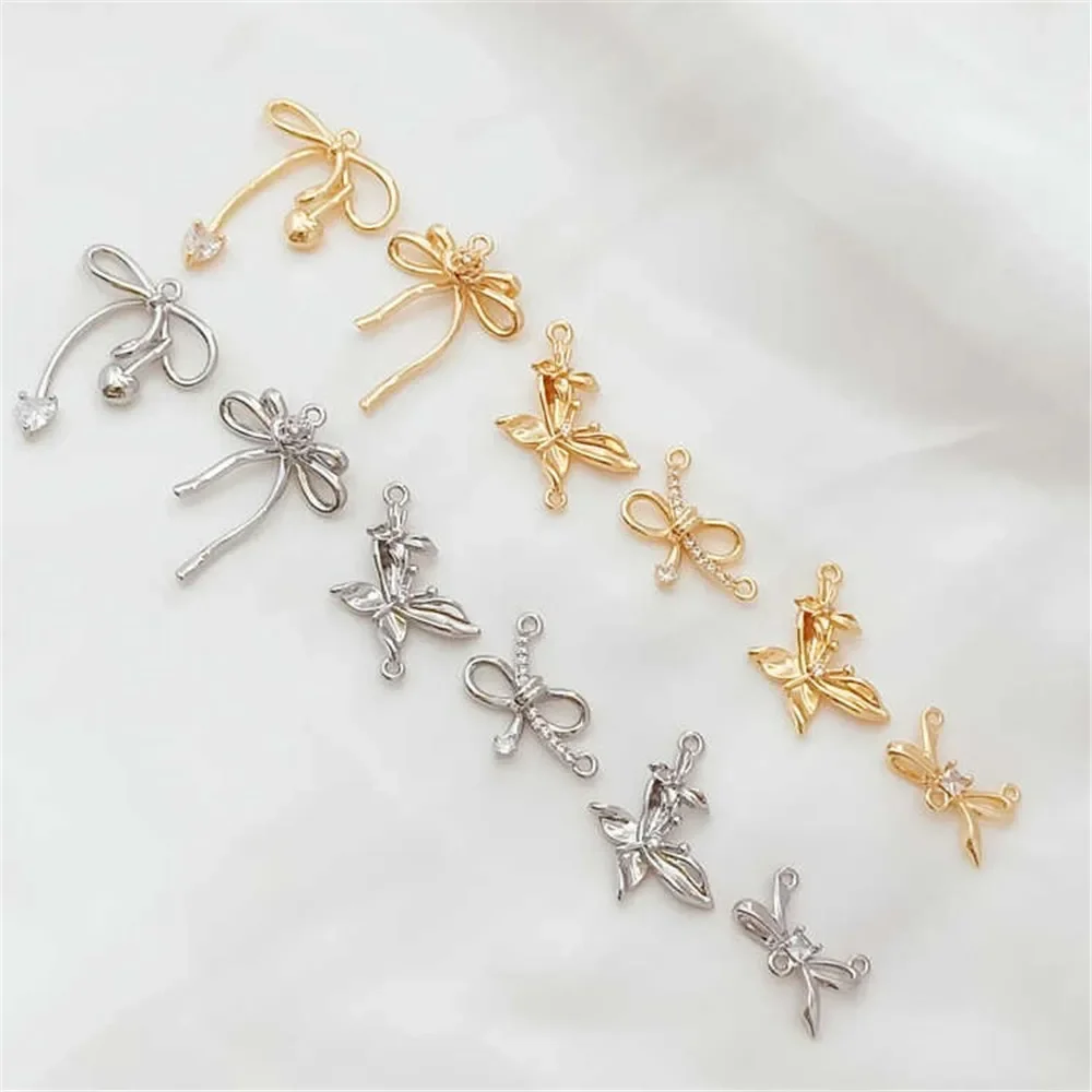 

14K Copper-plated Real Gold Bow Pendant, Copper-inlaid Zircon Stud Earrings Pendants, Diy Handcrafted Material Accessories