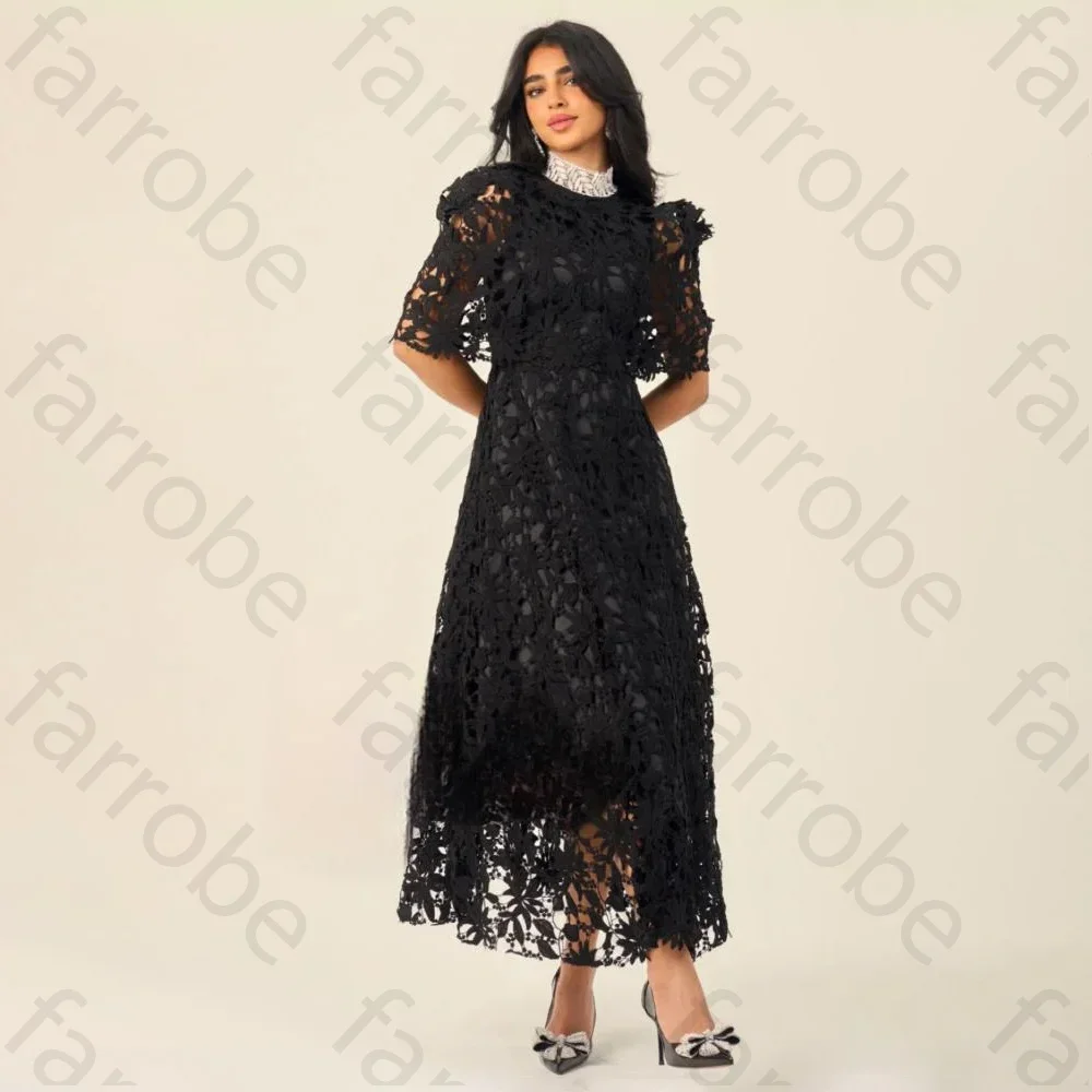 Customized Classic Lace Pattern Sequined A-line O-Neck Midi Dresses Prom Dresses Exquisite Modern Style Party Gowns for Women