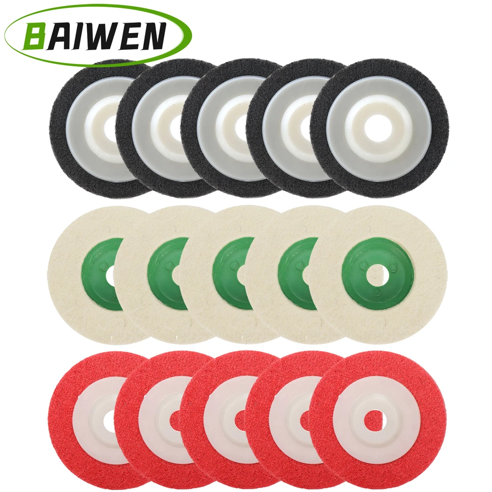 

15pcs 4inch Wool/Nylon Fiber Buffing Polishing Wheel Sanding Abrasive Disc Grey 7P Red 9P & Wool Felt Disc for Angle Grinder