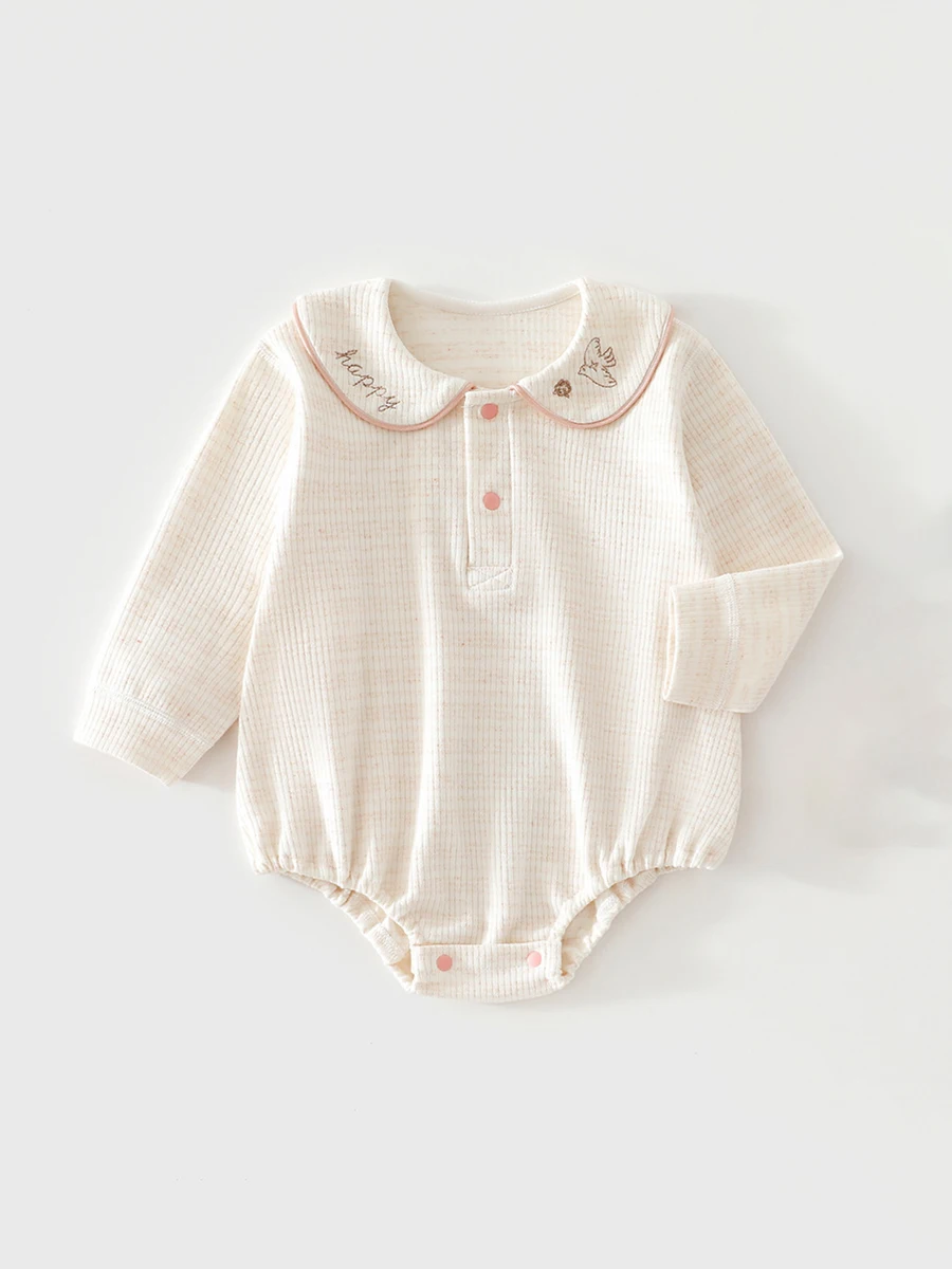 Newborn Baby Triangle Romper Boys Girls White Cotton Long Sleeve Bodysuit Spring Autumn Peter-pan Collar Outfits for 6-24M