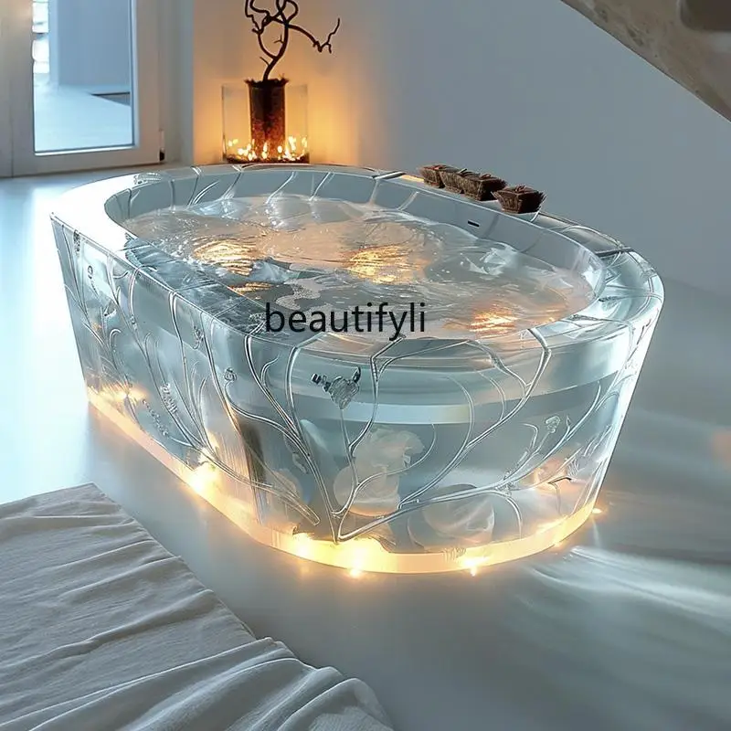 Crystal bathtub AI concept custom villa B & B hotel water ripple color double transparent resin bathtub