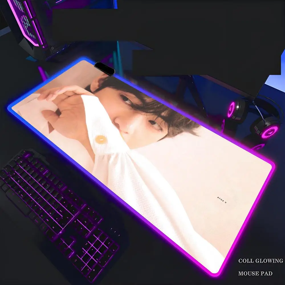 k-Kim t-Taehyungs Mouse Pad Mousepad Rgb gamer  Mouse Pad Gaming Backlight Pc Accessories Gamer Keyboard Backlit Mat Desk Protec