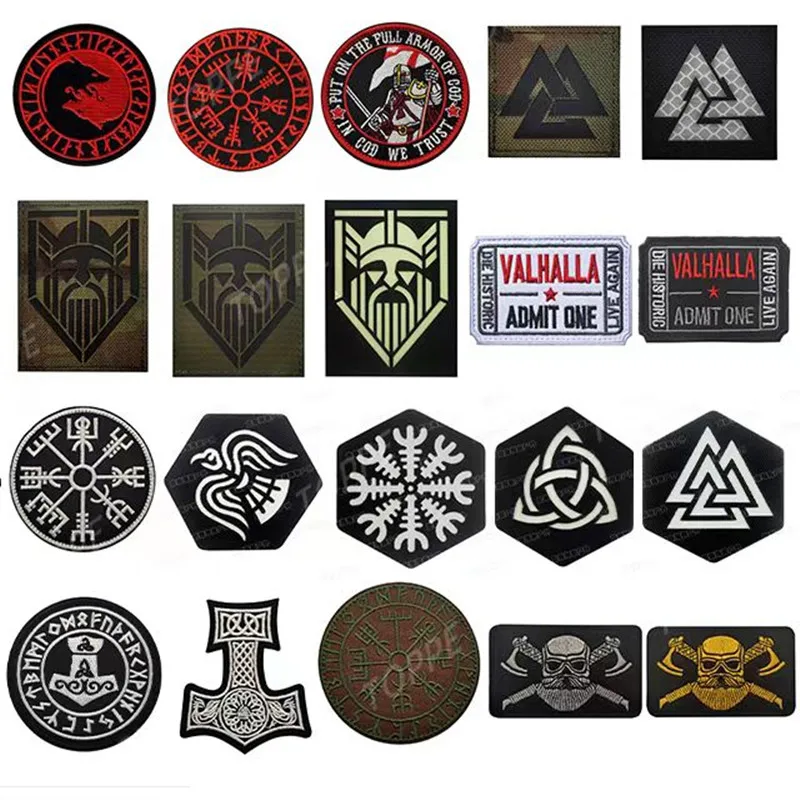 Tactical Viking Wolf Patches In Odin We Trust Stripes stickers VALHALLA Admit One Pirate Emblem  Appliques badges