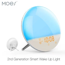 WiFi Wake Up Smart Light Alarm Clock with 7 Colors Sunrise Sunset Simulation Tuya APP Control Works with Alexa Google Home