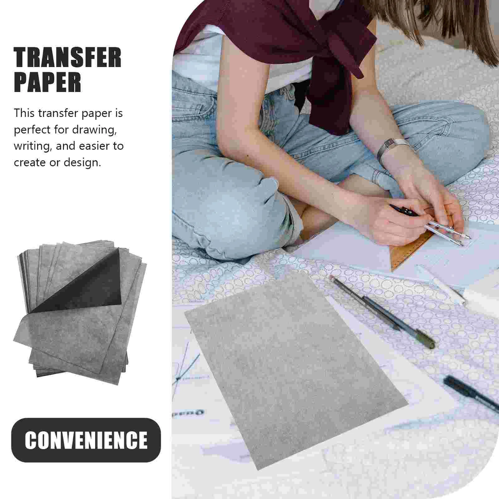 100 Sheets Graphite Carbon Transfer Paper Tracing One-side Drawing Black Copy Office